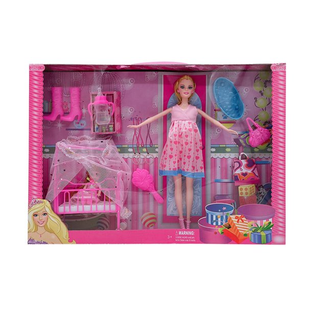 Casa de muñecas en miniatura de moda para Barbie, cama para muñecas embarazadas de 11,5 pulgadas con muñeca de bebé, regalo de cumpleaños y Navidad con caja, juguetes para niños Fivean unisex