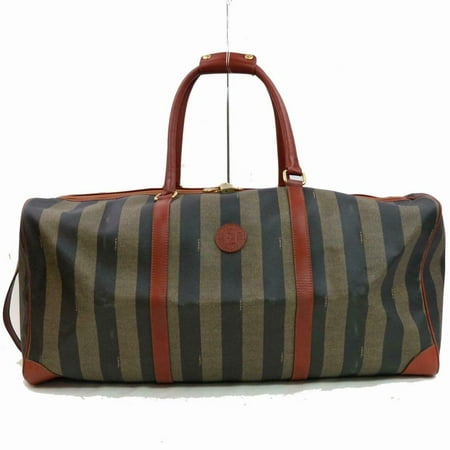 Duffle Extra Large Pequin Stripe Boston with Strap 870652 Brown Coated Canvas Weekend/Travel Bag ...