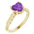 thumbnail image 3 of Pompeii 7mm Amethyst Solitaire Heart Shape Leaf Accent Ring in 14k White or Yellow Gold, 3 of 6