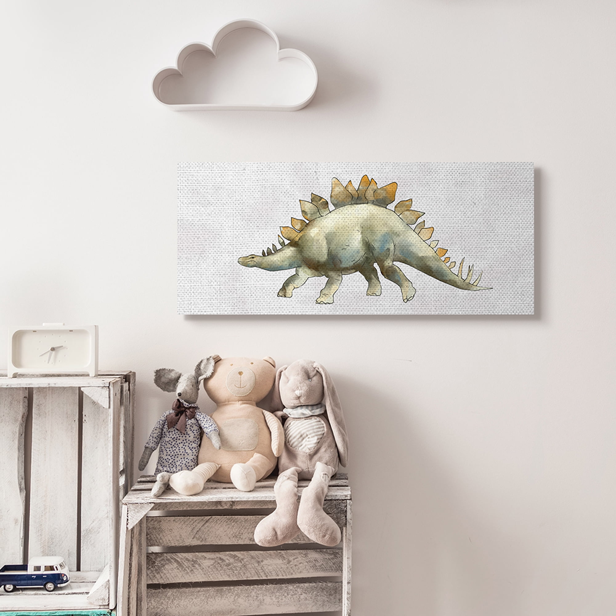 Stupell Industries Walking Stegosaurus Green Dinosaur Playful Reptile Canvas Wall Art, 13 x 30, Design by Ziwei Li