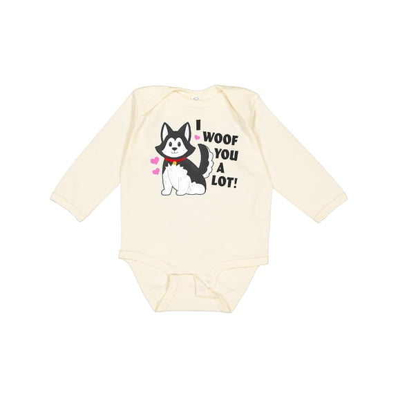 Inktastic I Woof You a Lot with Husky Dog Illustration Boys or Girls Long Sleeve Baby Bodysuit