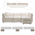 thumbnail image 3 of Harper & Bright Designs 3 Seater Sectional Sofa with Movable Storage Ottoman and 2 USB Ports, Teddy Fleece Fabric L-Shaped Sectional Sofa Couch with Lumbar Pillows for Living Room, Creamy White, 3 of 18