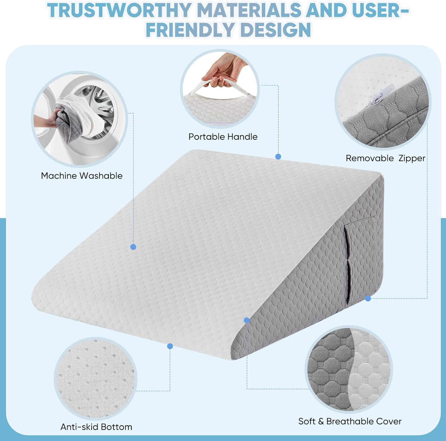 1 pcs Wedge Pillow for Sleeping  Bed Wedge Pillow for After Surgery Triangle Pillow Wedge for Acid RefluxGerd Snoring Post Surgery Leg Back Pain Relief - Soft Memory Foam Top & Washable Cover