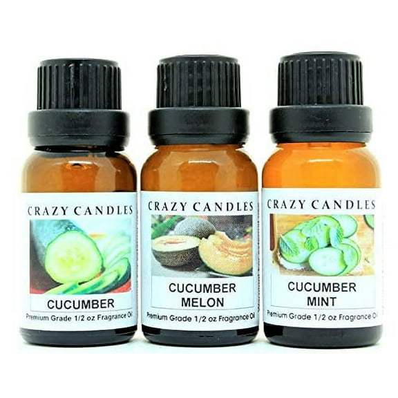 Crazy Candles 3 Bottles Set, 1 Cucumber, 1 Cucumber Melon, 1 Cucumber Mint 1/2 Fl Oz Each (15ml) Premium Grade Scented Fragrance Oils