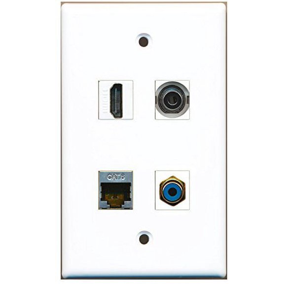 RiteAV - 1 Port HDMI 1 Port RCA Blue 1 Port Shielded Cat6 Ethernet 1 Port 3.5mm Wall Plate