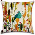thumbnail image 2 of Funda de cojín de lino y algodón Rojo Verde con diseño de pájaro 45x45 cm, 2 of 5