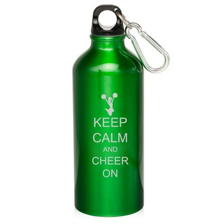 

Green 20oz Aluminum Sports Water Bottle Caribiner Clip ZW131 Keep Calm and Cheer On