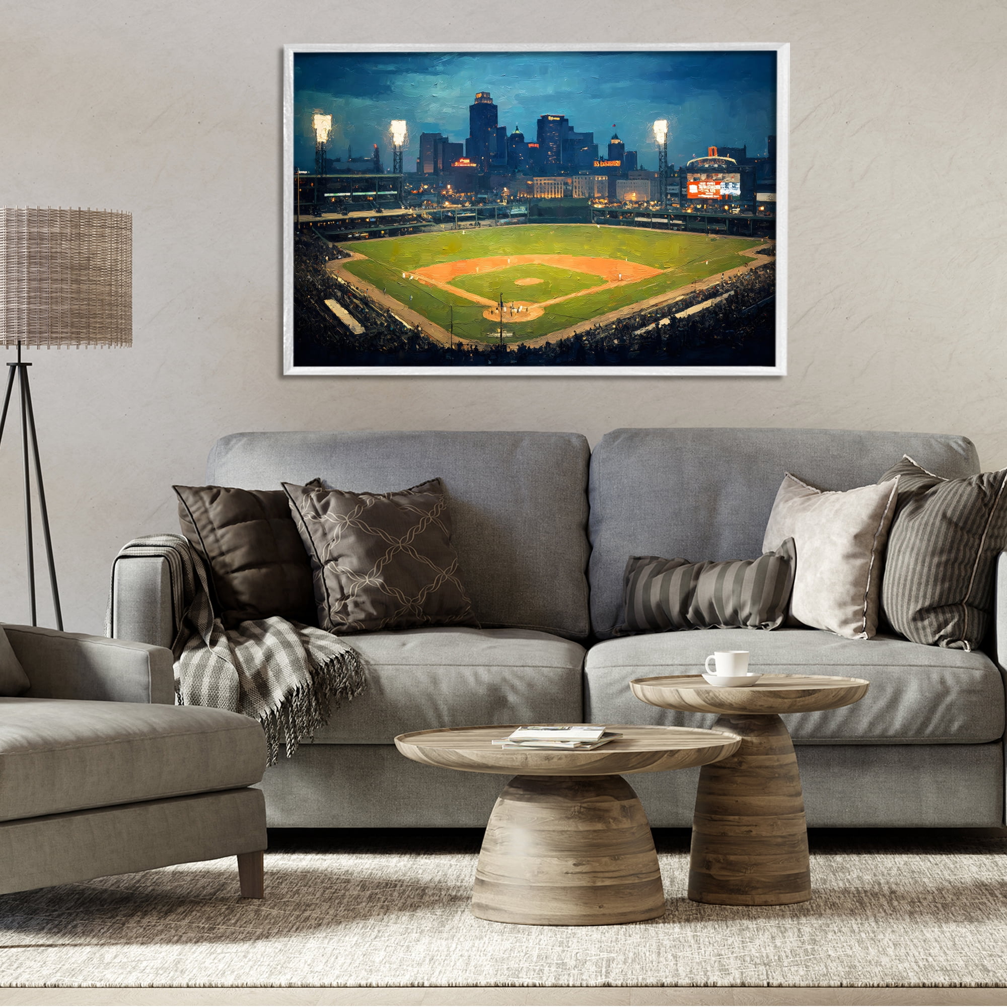 Baseball Stadium at Night White Framed Giclee Art, design by Arlington Prints