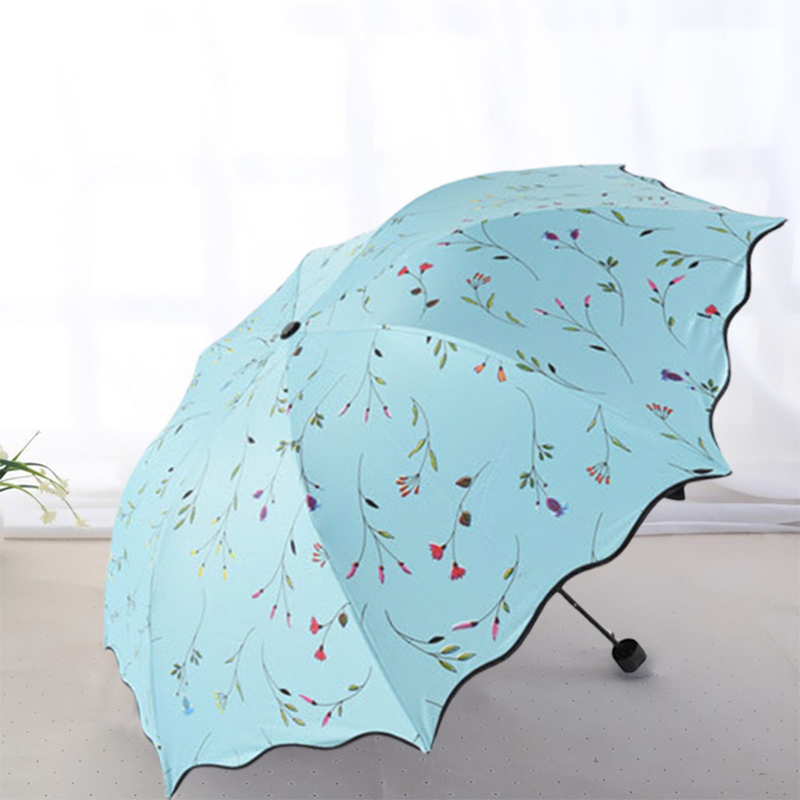 Yhmxh Foldable Umbrellas, 2 in 1 Sun Blocking and Rain Umbrellas, Windproof Umbrella Compact Folding Travel Umbrella, Light Portable Car Umbrella for Rain (Light Blue)