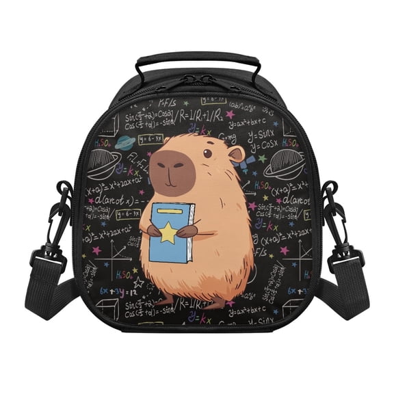 Pzuqiu Math-Book-Capybara Removable Crossbody Strap Kids Insulated Lunch Bag for Travel Picnic, Kids Lunch Bag