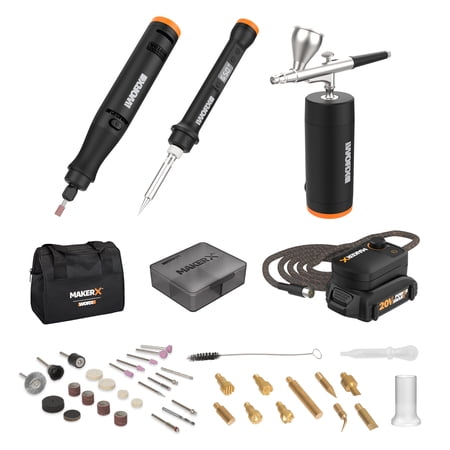 UPC: 0845534024067 | Worx MAKERX WX993L 3pc Crafting Tool Combo Kit – Rotary Tool + Wood & Metal Crafter + Air Brush