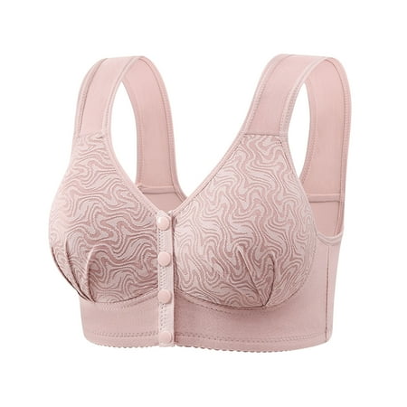 miqiqism Women Front Closure Minimizer Bras Full Coverage Bra No Underwire Lady Plus Size Jacquard Brassiere Comfy Underwear Everyday Bra 01_Pink 6X-Large
