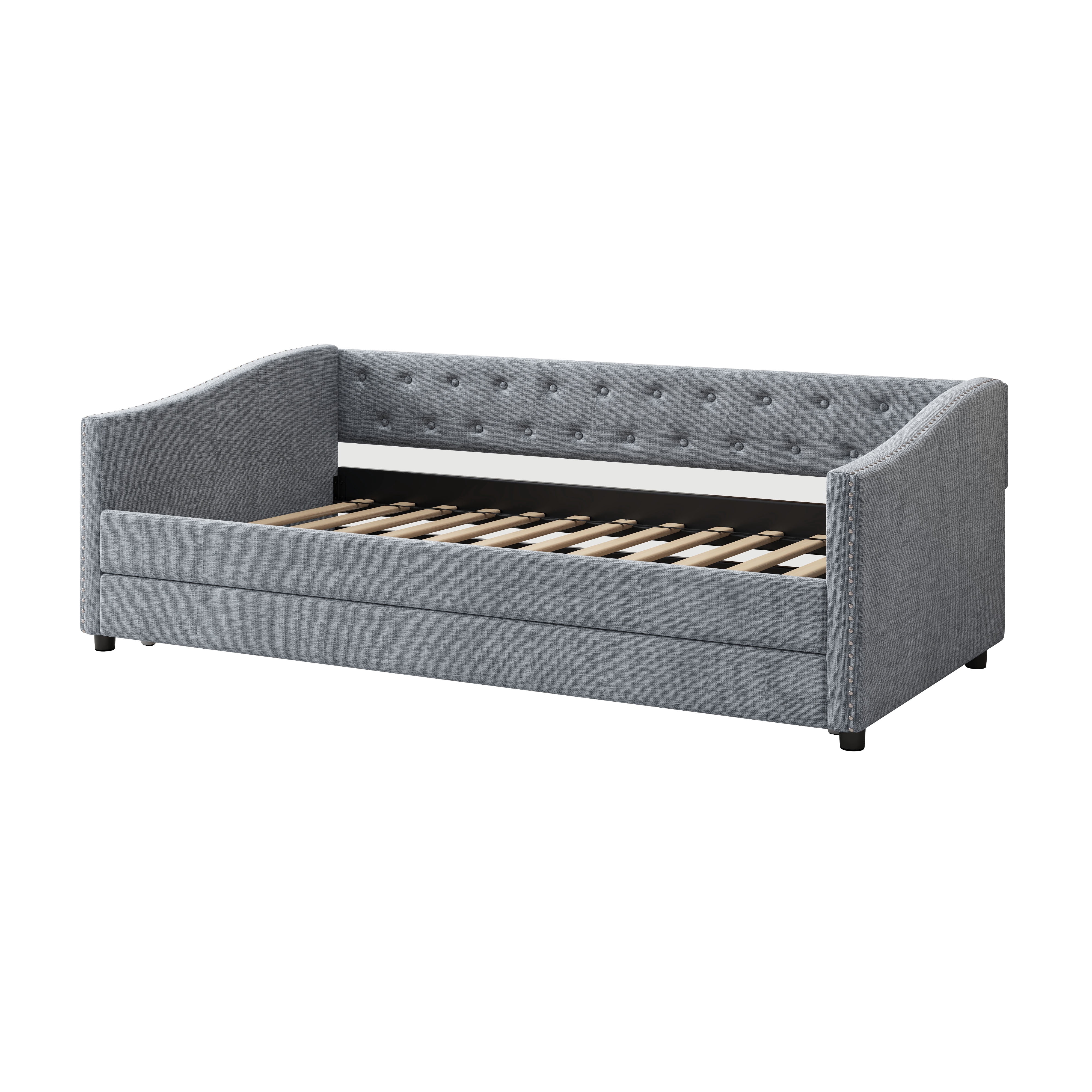 MAYEERTY Twin Size Upholstered Tufted Sofa Bed with Drawers, Light Grey