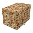 thumbnail image 1 of Autumn Dog Crate Cover, Various Seasonal Abstract Mushroom Doodles Patchwork Printed Illustration, Easy to Use Pet Kennel Cover Small Dogs Puppies Kittens, 7 Sizes, Dark Pink Marigold, by Ambesonne, 1 of 6