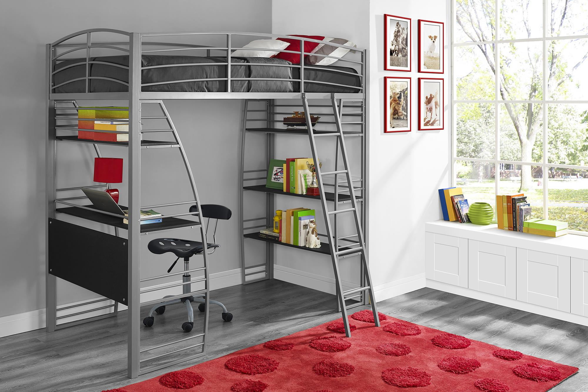 Dhp Studio Twin Loft Bed With Integrated Desk And Shelves Multiple Colors