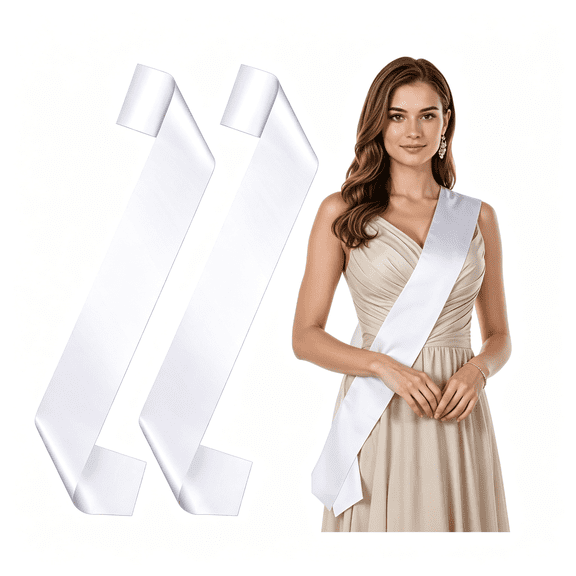 TELOLY 2 Pcs White Blank Satin Sash,Blank Sash for Pageants,Plain Blank Sashes to Decorate for Graduation Birthday Wedding Bridal Shower Diy Party Supplies Value Pack Sash