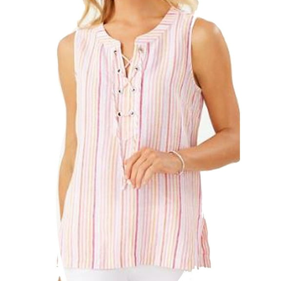Tommy Bahama Vitamin Sea Stripe Linen Sleeveless Tunic, Pink Peach, S