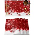thumbnail image 2 of Merry Christmas Placemats Set of 6,Cotton Linen Table Mats Non-Slip Washable Xmas Ball Ornaments Snow Red Placemat for Holiday Party Dining Snowflake Kitchen Table Decor, 2 of 6