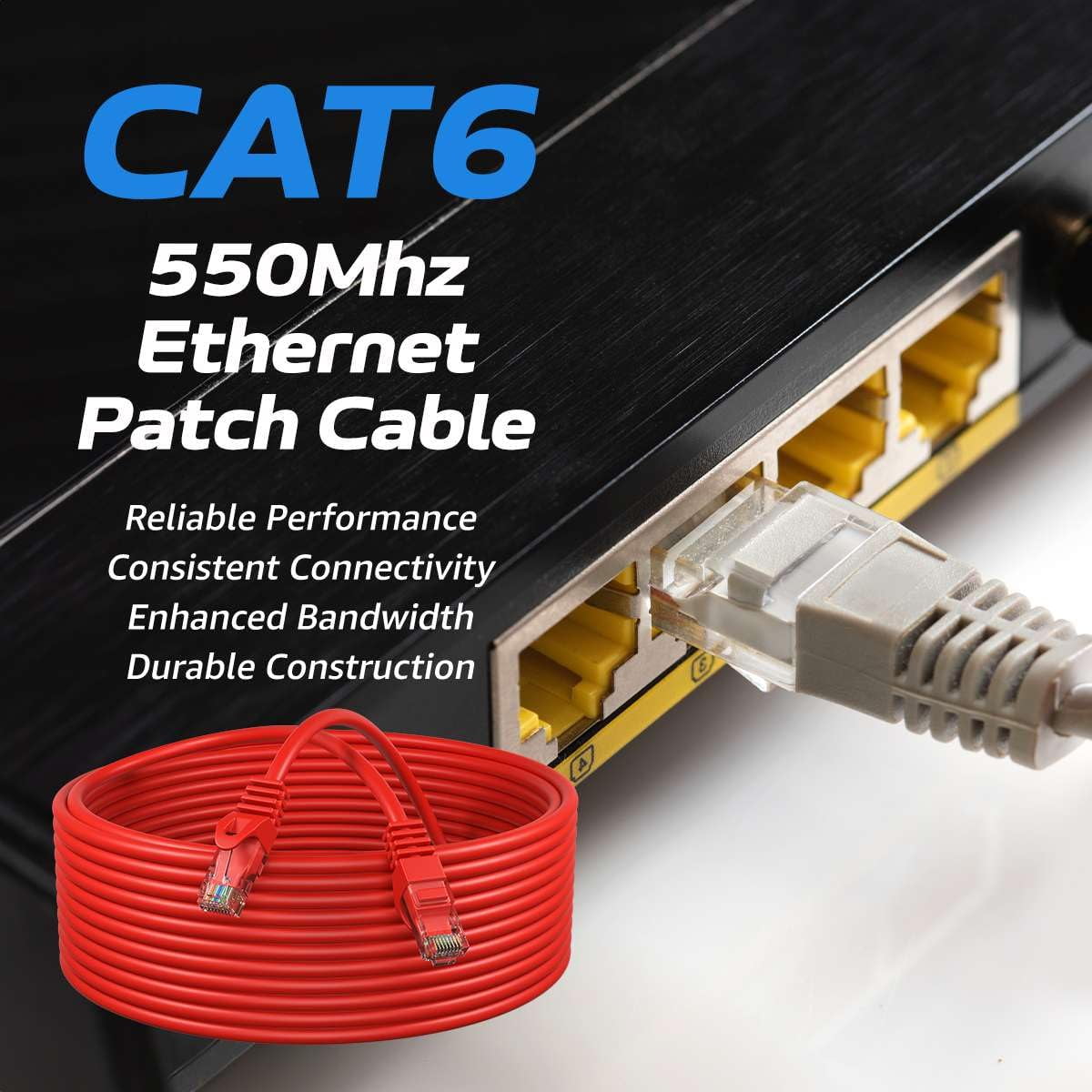 Cat6 5FT Network Ethernet Patch Cable, 550MHz Internet Wire for Router, Modem, PC, Laptop, TV, Printer, Console, Copper-Clad Aluminum, 10-Pack, Red, Cables Direct Online
