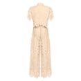 thumbnail image 4 of Short Sleeve Turn Down Collar Lapel Hollow Out Lace Vest and Wide Leg Pants Two Piece Outfit Women Summer Solid Color Yellow L, 4 of 5