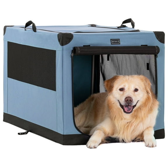 Petsfit 36 Inch Portable Large Dog Kennel, Adjustable Fabric Cover by Spiral Iron Pipe,Soft Collapsible Dog Crate Blue