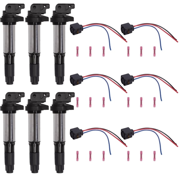 Set of 6 ISA Ignition Coil & 6 Ignition Coil Connector Compatible with 2001-2010 BMW X5 Z4 M3 325Ci 325i 325xi 330Ci 550i 650i V8 l6 4.8L 3.0L 3.2L 2.5L Replacement For UF515,UF522