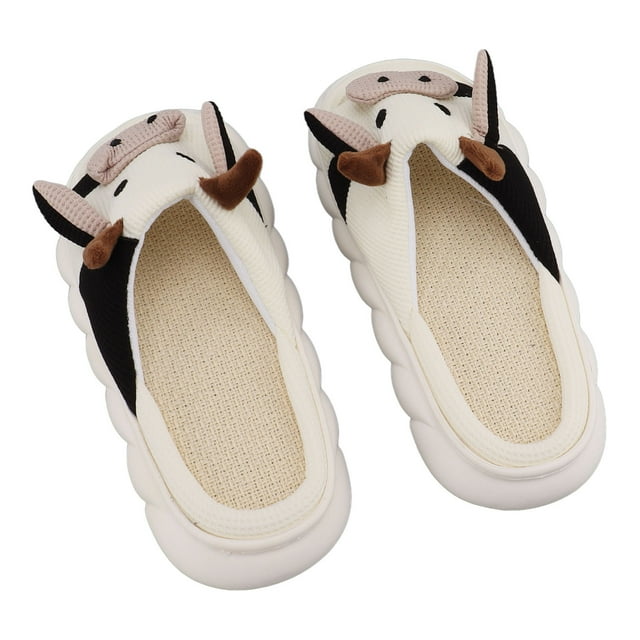 Zapatillas De Lino Patrón De Vaca, Zapatillas De Lino De Patrón De Vacas, Zapatillas De Lino Lindas Zapatillas De Vaca Abiertas Sandalias De Vaca Usa Cómodas Zapatillas De