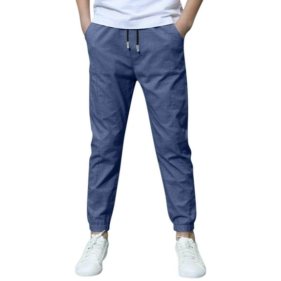 KAUOD Boys Straight Uniform Pants Thin Cuff Elastic Waist Plain Long Trousers with Pockets Kids Pull on Casual Trousers