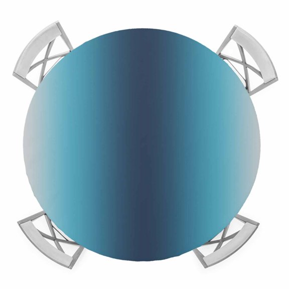 Elastic Fitted Round Tablecloth, Blue Teal Grey Ombre Waterproof Stretch Table Cover for 45"-54" Tables, Farmhouse Gradient Minimalist Washable Outdoor Tablecloths for Patio, Picnic, Camping