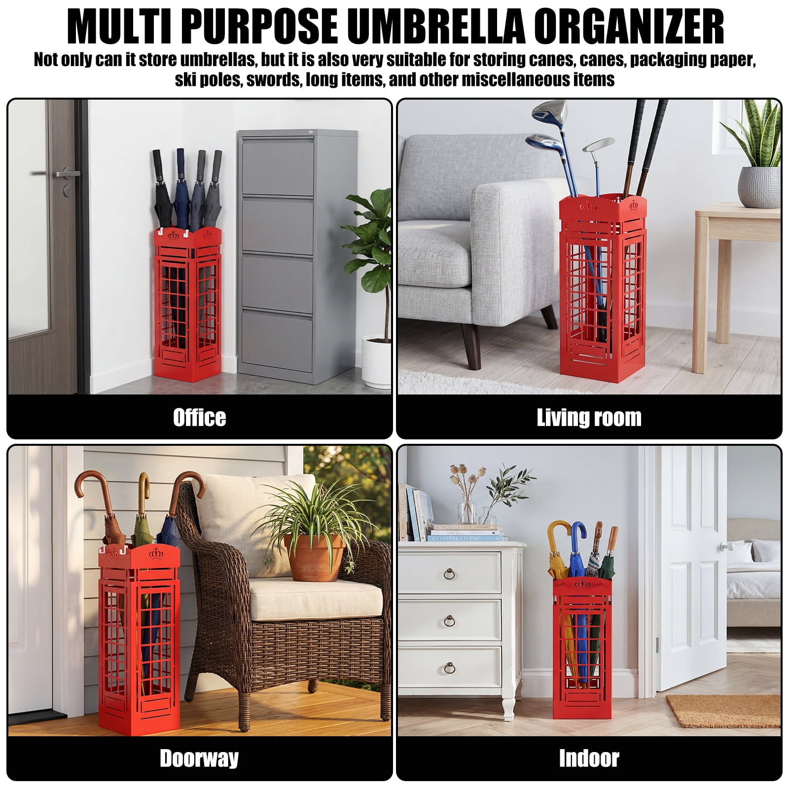 Toorise Slim Umbrella Stand Metal 19.5x6.1x6.1 Inch Freestanding Hollow Holder for Entryway Hallway Office Rustproof Space Saving Umbrella Rack