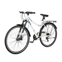KFFKFF Hybrid Bike with Lightweight Aluminum Frame, 700c Wheels for Men and Women, Step-Through Urban Commuter Bicycle, 21-Speed Drivetrain, Dual Brakes, and Front Suspension