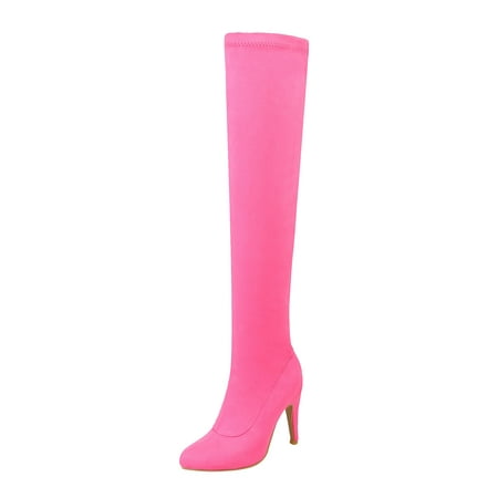 

Cathalem Shoes Women Adult Female Knee High Wedge Boots for Women Color Suede Stiletto Heels Slim and Tall Over The Cute Winter Boots for Women Knee High Hot Pink 6.5