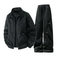 thumbnail image 3 of Txeol Mens Tracksuits 2 Piece Set Big and Tall Full Zip Athletic Jacket Matching Wide Leg Cargo Pants with Pockets Trendy 2 Piece Streetwear Outfits XL Black, 3 of 10