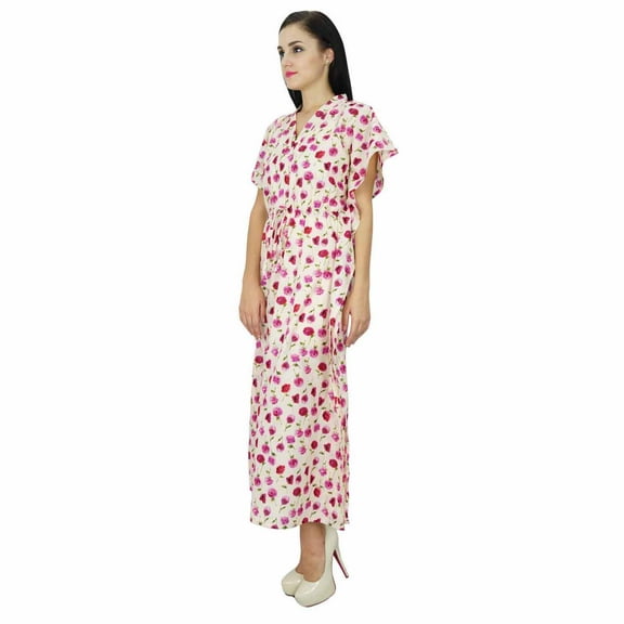 Bimba Women Long Cotton Kaftan Bohemian Nightgown Floral Maxi Caftan