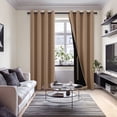 thumbnail image 3 of Hiasan 100% Blackout Curtains with Tiebacks, Room Darkening Privacy Grommet Top Window Curtains for Bedroom & Living Room, Cappuccino, 52"W x 84"L, Set of 2, 3 of 10
