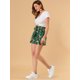 thumbnail image 3 of Pantalones cortos Allegra K bolsa de papel cintura alta pajarita mujer Verde-Floral XL, 3 of 6