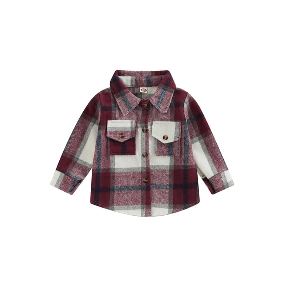DcoolMoogl Toddler Baby Boys Girl Long Sleeve Plaid Button Down Shirt Jacket Little Kids Flannel Lapel Shacket Coats Fall Clothes