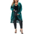 thumbnail image 2 of Agnes Orinda Women's Plus Size Cardigan Ruffled Asymmetric Open Front Long Velvet Jackets 3X Green, 2 of 6