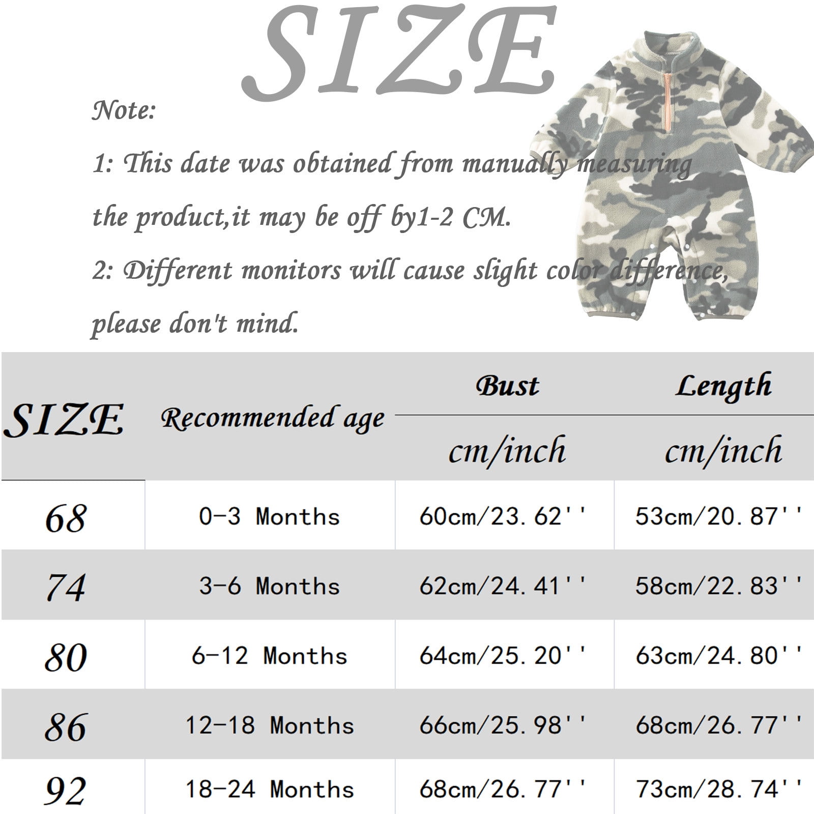 Bodysuit Romper Baby Boys Long Sleeve Romper Jumpsuit Clothes Camouflage, 18-24 Months