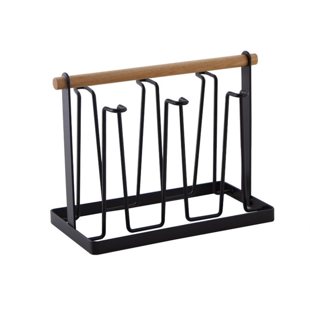 Toystoory Escurridor de tazas, estante con mango de madera, estante de almacenamiento de botellas desmontable, Color sólido, sin perforación, Organizadores de utensilios de cocina negro 1