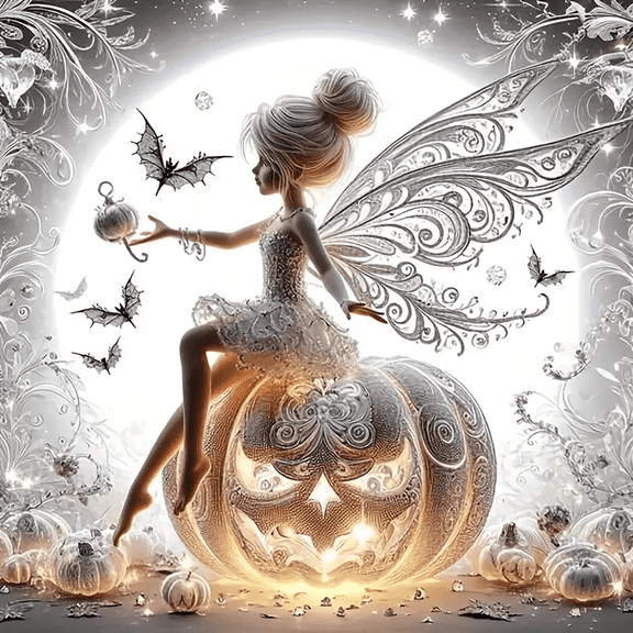 Pumpkin Elf Bat Diamond Art Kits for Adults, 5D Halloween Diamond Painting Kits for Beginners, DIY Full Round Drill Diamond Dot Painting Gem Art Crafts for Home Decor 11.8x11.8in