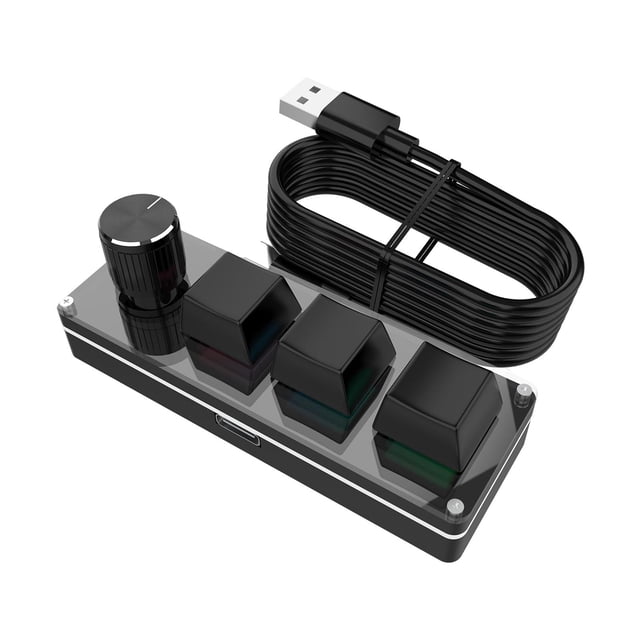 Maytalsory Acrylic Mini Keyboard 3 Key Mechanical Keyboard With Knob USB Wired Programming And Volume Control black Cable length 1M