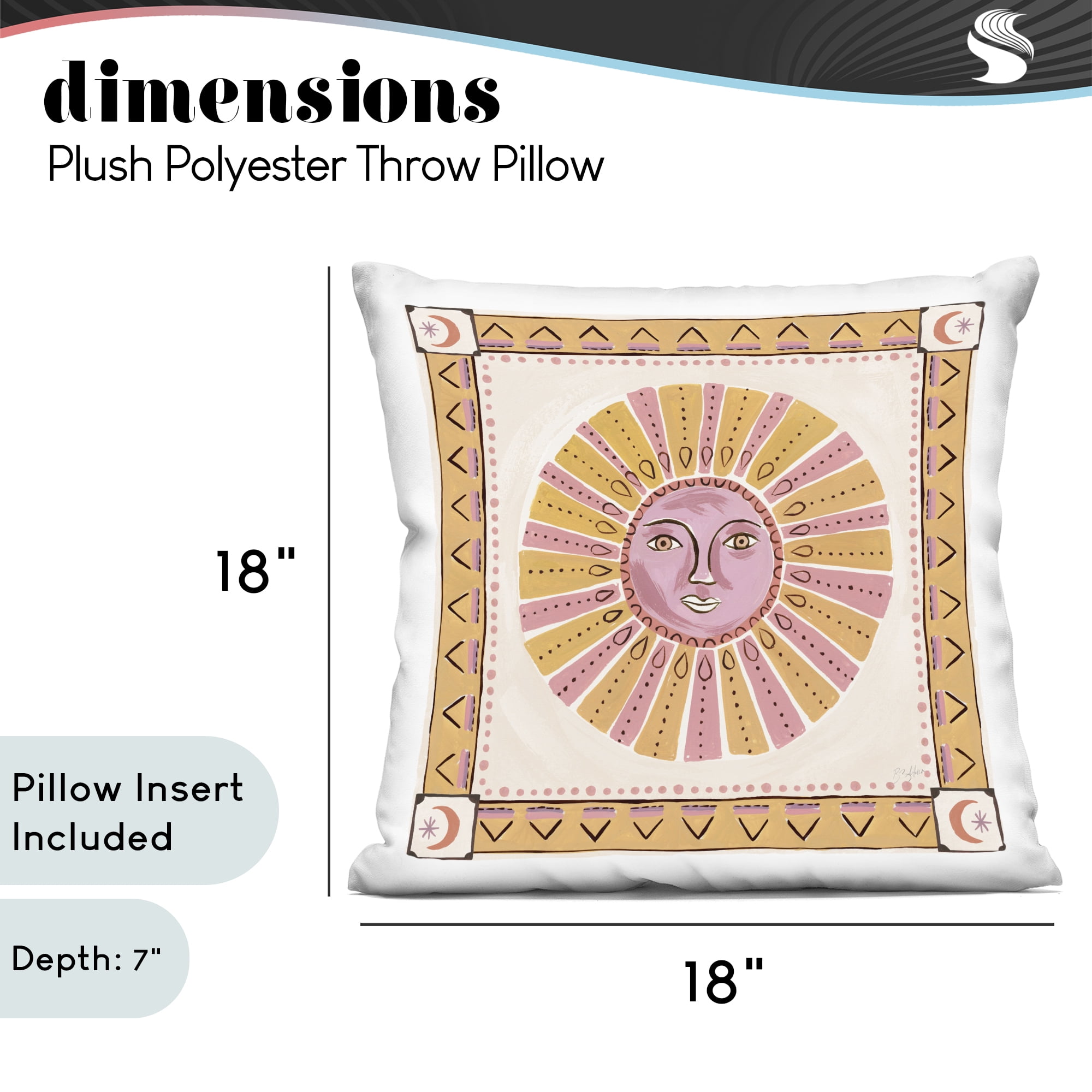 Stupell Industries Pink Sun Face with Geometric Border Decorative Printed Throw Pillow, design by Two If By Sea Studios, 18 x 7 x 18