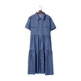 thumbnail image 4 of ICHUANYI Clearance Women's Summer Buttoned Short Sleeve Shirt Dress With Lapel Collar(Blue, L) ICHUANYI WER2023080912354, 4 of 9