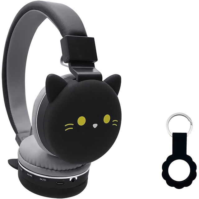 Auriculares inalámbricos de cabeza de gato negro Black Cat con FM estéreo, para niños, para el estudio