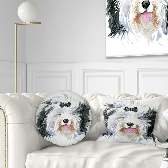 Designart Funny Dog Head Black White - Animal Throw Pillow - 12x20