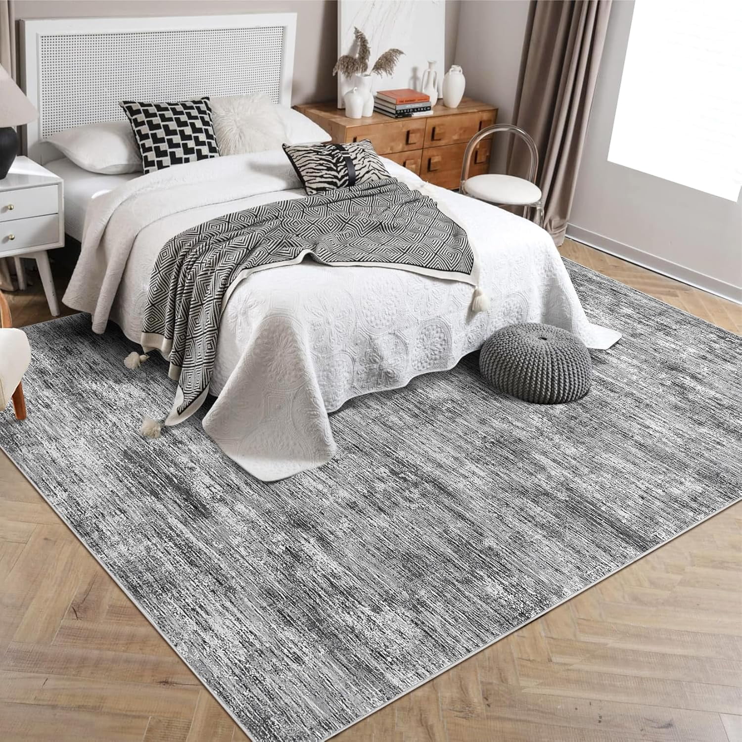 Shininglove Washable Area Rugs 9' x 12' Large Modern Abstract Plain Texture Living Room Carpet, Contemporary Non-Slip Accent Floor Mat for Playroom Nursery Room(Grey)