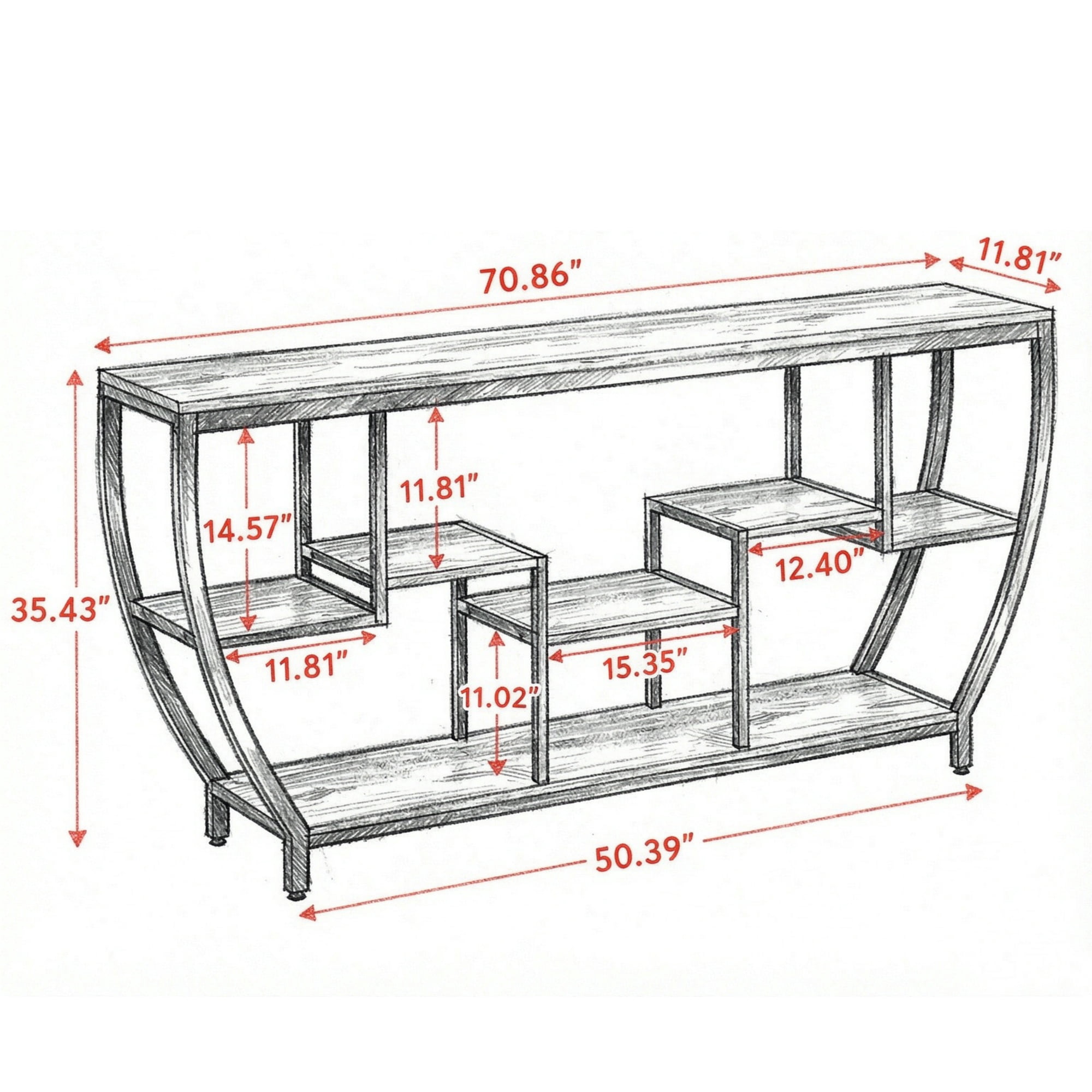 70.9" Entryway Sofa Table with Shelves, Console Table