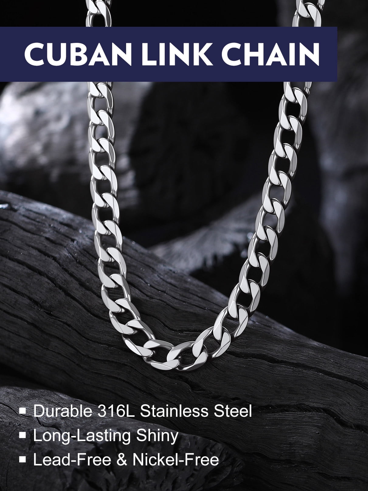 Bandmax 9MM Cuban Link Chain Necklace for Men Women Stainless Steel Flat Curb Chain 28 Inches Rapper Mens Jewelry Birthday Father Day Gift for Dad Son Husband Grandpa