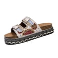 thumbnail image 2 of Walking Sandals Women,Flat Sandals for Women,Women Platform Sandals Rhinestone Beaded Pearl Double Buckle Bohemian Luxury Beach Summer Vacation Shoes 5cm Height Increasing Comfort Slides,White,7, 2 of 6